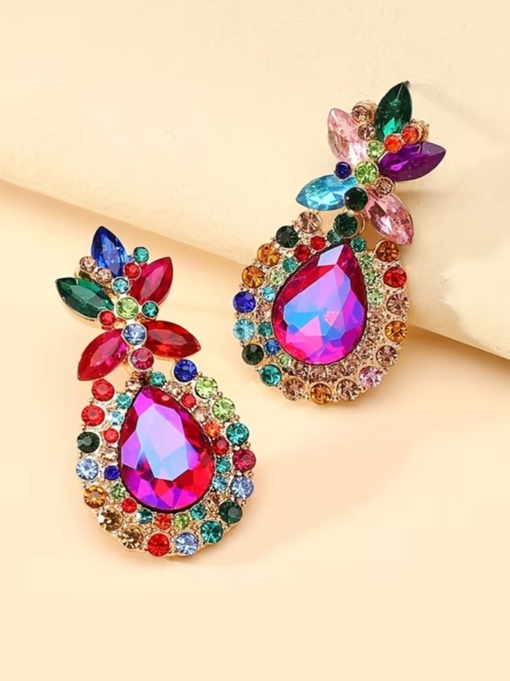 Multicolor Crystal Teardrop Statement Earrings NIP - Pick Your Color